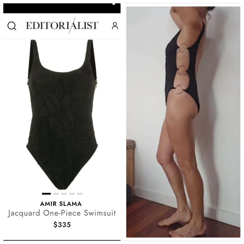 Nwot Amir Slama H.Lorenzo Jacquard Cut Out O Ring Black One Piece Swimsuit S M